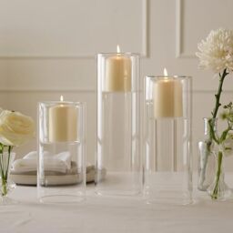 Clear Glass Candle Holders, Set of 3 Tealight Pillar Holders for Wedding Tables