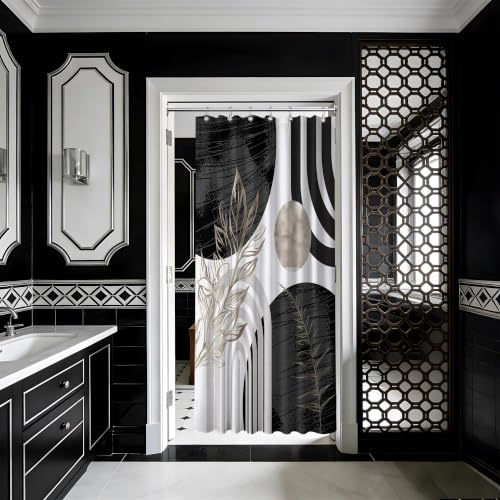 "QGHOT Boho Mid Century Modern Shower Curtain Black and White Shower Curtains for Mens Bathroom Decor Cool Grey Abstract MCM Masculine Bath Curtain Set, Waterproof Fabric with Hooks, 36"" W x 72"" L"