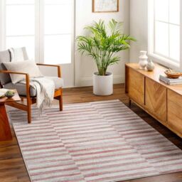 Livabliss Perla Lipnik Geometric Rug, Boho – 200x275 cm, Ivory, Pink & Grey