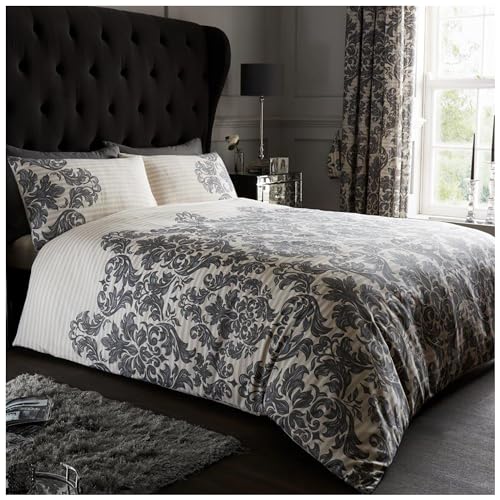 Gaveno Cavailia Luxurious Empire Damask Bed Set with Duvet Cover and Pillow Cases, Polyester-Cotton, Cream, Single