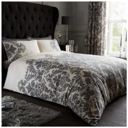 Gaveno Cavailia Luxurious Empire Damask Bed Set with Duvet Cover and Pillow Cases, Polyester-Cotton, Cream, Single