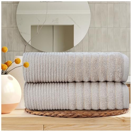 2-Pack Bath Towels - 100% Egyptian Cotton, 650 GSM - Ultra Soft, Highly Absorbent & Quick Dry - Luxury Bathroom Towels, Washable Bath Towels for Bath, Hotel & Gym (70x120 cm) - Natural
