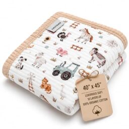 100% Organic Cotton Muslin Super Soft Baby Blanket, Luxury Gender Neutral Wrap and Receive Blankets for Boys and Girls, Toddler Quilt and Pram Blanket, for Newborn and Toddler (Yard)