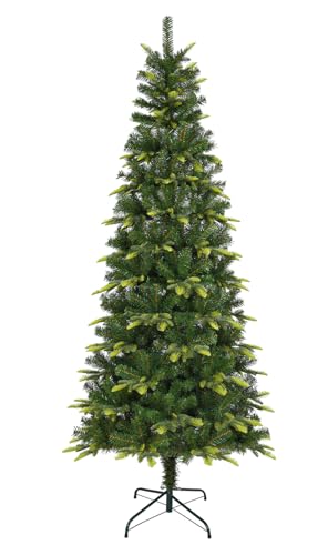 Uten 7.5ft Slim Christmas Tree, with Realistic PE Leaves Artificial Pencil Xmas Tree Indoor Home Decoration, 800 Natural Looking PVC & PE Tips, Hinged Branches Metal Stand, 2 Styles Branches Reusable
