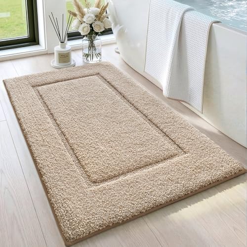 "DEXI Bathroom Rug Mat, Ultra Absorbent Soft Bath Rug, Washable Non-Slip Bath Mat for Bathroom Floor, Tub, Shower Room, 24""x16"", Beige"