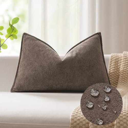 Kevin Textile 14x20 Inch Lumbar Pillow Cover 1 Pack Soft Boucle Textured Decorative Waterproof Rectangle Cushion Elegant Accent Pillow for Couch Sofa Chair Bed Home Decor Indoor Outdoor Coco Brown