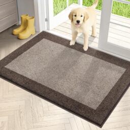 "PURRUGS Dirt Trapper Door Mat 32"" x 48"", Non-Slip/Skid Machine Washable Entryway Rug, Shoes Scraper, Throw Rug, Super Absorbent Area Rug for Muddy Wet Shoes and Paws, Beige & Grayish Brown"