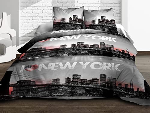 Le linge de Jules Flat Sheet and Fitted Sheet 140 x 190 cm + 2 T Pure Cotton 57 Thread Count New York