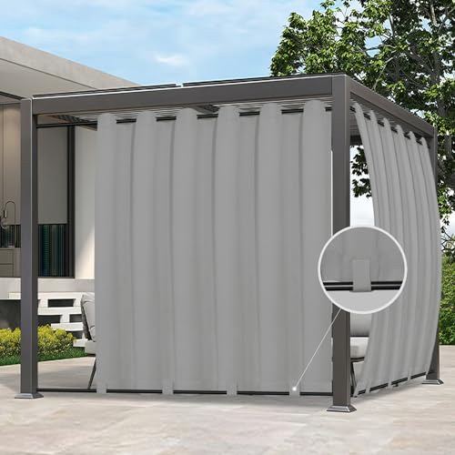 Easy-Going Outdoor Curtains Waterproof Windproof Weatherproof Curtain for Patio, Cabana, Porch, Pergola and Gazebo, Grommet Top and Tab Bottom Drape, 1 Panel, 110x120 inch, Light Grey