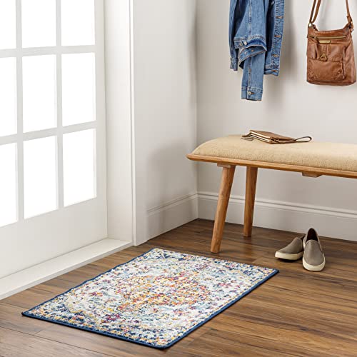 Livabliss Asmara Vintage Rug - Runner Rugs Living Room 60x90 cm, Hallway, Kitchen Area - Traditional Multicoloured Boho Rug, Easy Care - Bohemian Large Rug, Blue and Orange Rug