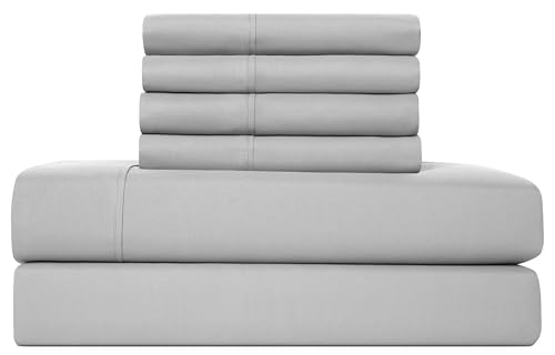 CASUAL LIVING 32652 Queen Size Hotel Style Silky Ultra-Soft Eco-Friendly Cooling Technology Machine Washable Quick Dry Anti-Wrinkle 6-Piece Sheets and Pillowcases Set, Queen, Grey