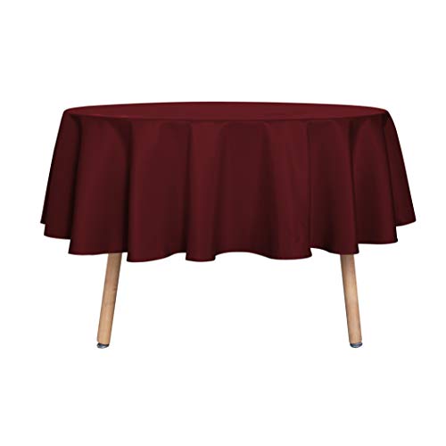 sancua Round Tablecloth 70 Inch Fits 20-58 Inch Tables, Burgundy - Water Resistant, Spill Proof, Washable Polyester Cloth Cover, For Dining Tables, Buffet Parties and Camping