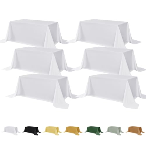 Fitable 6 Pack White Tablecloths for Rectangle Tables, 90 x 156 Inch - Wrinkle & Stain Resistant, Washable Polyester Fabric Cloth Cover, For Wedding, Party, Banquet, Formal Events