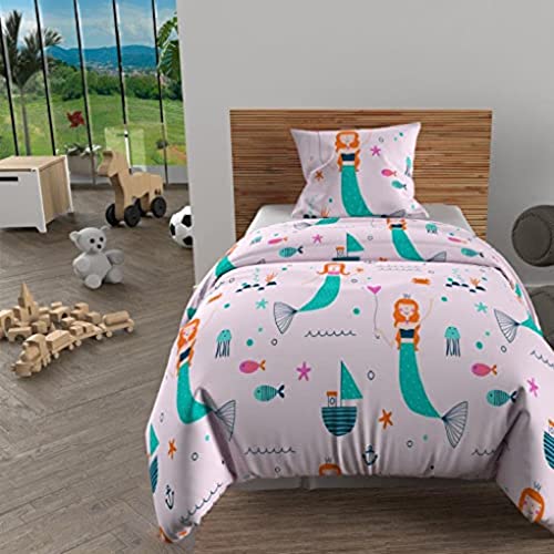 Soleil d'ocre, Duvet Cover Set 140 x 200 cm Sirens Pink, 100% Cotton, 57 Threads/cm2