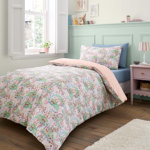 Belle & Boo Meadow Bunnies Reversible Cotton Junior Duvet Cover Set with Pillowcase Blue