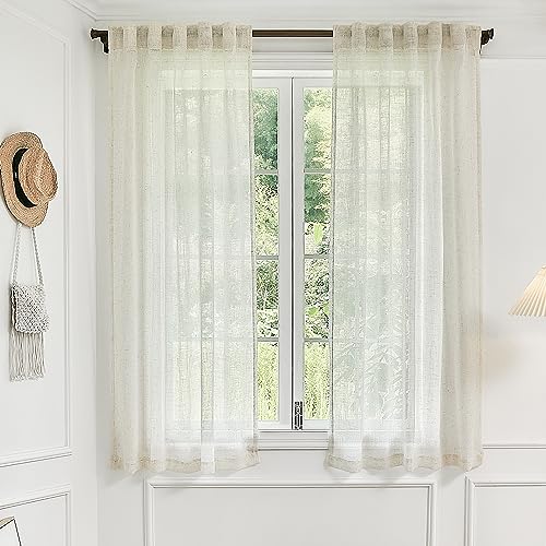 Natural Linen Curtains 63 Inch Length 2 Panels for Bedroom,Light Filter Semi Sheer Window Curtains Living Room Drapes Set with Rod Pocket and Back Tab,42x63 Inches Long,Cream Beige Ivory Off White