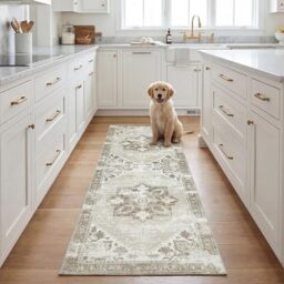 Safavieh Traditional Rug Optimal for High Traffic Areas, Machine Washable and Slip Resistant, Tucson Collection, Short Pile, in Sage and Ivory, 62 X 240 cm