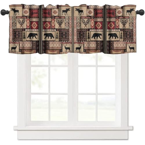 GoDazzling Farmhouse Animals Bear Moose Deer Kitchen Curtain Valance, Retro Rustic Style Window Valance, for Bedroom Living Room Cafe Bathroom 1 Panels W54xL18in