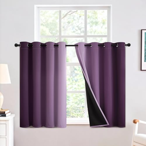 Yakamok Purple 100% Blackout Curtains for Bedroom???Ombre Room Darkening Curtains for Living Room Grommet Window Curtains 36 inches Long,Thermal Insulated Gradient Curtains & Drapes,2 Panels,52x36 inch