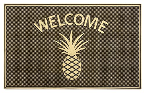 Hanse Home Rubber Doormat for Indoor and Outdoor Use, 45 x 75 cm, Doormat, Outdoor Dirt Trapper Mat, Welcome, Pineapple Design, Weatherproof, Non-Slip for Entrance Area and Outdoor Use - Black, Gold