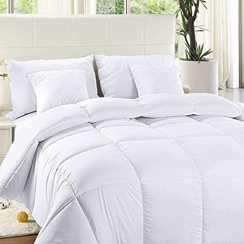 ComfyWell Super King Duvet – Plain Quilt Comforter Bedspreads, Coverlets & Sets, 2 Pillowcases Warm and Anti Allergy All Season Coverless Duvet, Throws For Bed.(Super King (220x260cm), White)