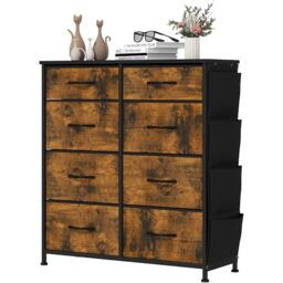 YITAHOME Chest of Drawers with 8 Drawers, Fabric Drawers with Side Pocket&Hooks,Easy Pull Handle,Sturdy Steel Frame,Storage Drawers for Bedroom, Closet, Clothes,Rustic Brown