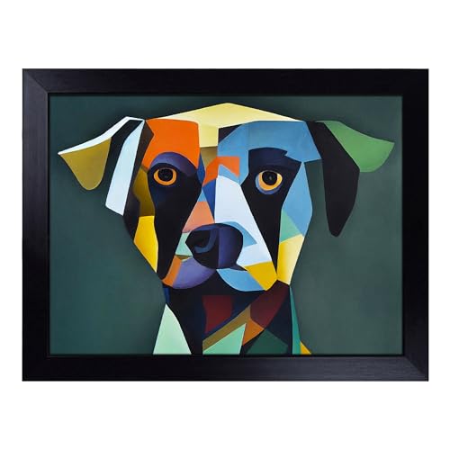 Lap Tray with Bean Bag Cushion, Abstract Dog - Handmade in the UK, Raised Wooden Edge, Padded Cushion, Heat-Resistant Wipe-Clean Surface, for Meals, Laptops and Crafts
