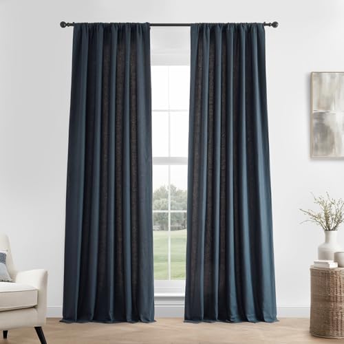 HPD Half Price Drapes French Linen Curtains 84 Inches Long Room Darkening Curtains for Bedroom & Living Room 50 X 84, (1 Panel), Native Navy