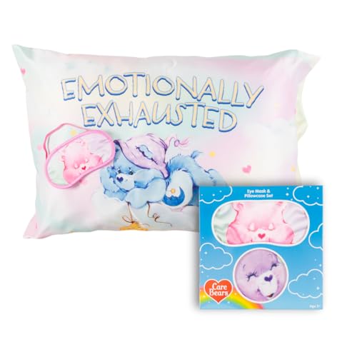 Care Bears Classic Retro Beauty Silky Satin Standard Reversible Pillowcase & Eye Mask Set, 20x30, for Hair and Skin, (Officially Licensed Product) by Franco Collectibles