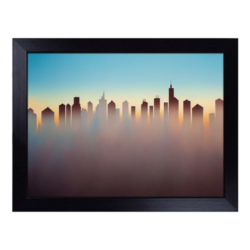 Lap Tray with Bean Bag Cushion, Bewitching Skyscraper Skyline - Handmade in the UK, Raised Wooden Edge, Padded Cushion, Heat-Resistant Wipe-Clean Surface, for Meals, Laptops and Crafts