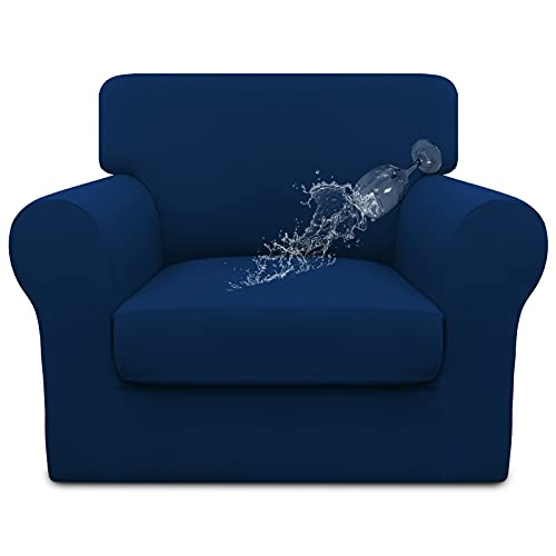 Easy-Going 100% Dual Waterproof 2 Pieces Chair Cover Stretch Soft Couch Cover for Dogs, Sofa Slipcover for 1 Separate Cushion Couch Leakproof Furniture Protector for Kids, Pets Navy