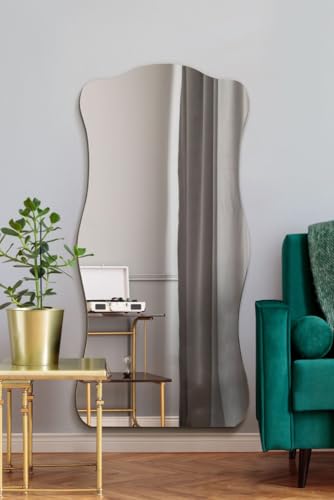 "MirrorOutlet The Laniatus - Rippled Wavey Polished Edge Leaner Wall Mirror 71"" X 33"" (180CM X 85CM). Premium Mirror Glass Attached to Black Board Backing."