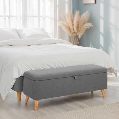 Julian Bowen Astrid Storage Ottoman Bench, Grey - H44 x W121cm