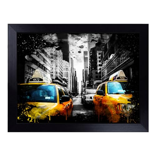Lap Tray with Bean Bag Cushion, Yellow Taxi Cab New York City - Handmade in the UK, Raised Wooden Edge, Padded Cushion, Heat-Resistant Wipe-Clean Surface, for Meals, Laptops and Crafts
