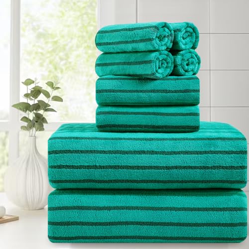 Mistyrose Bath Towels,8 Pack Large Bath Towels Set Super Absorbent Microfiber Bath Sheets-2 Oversized Bath Sheets 2 Hand Towels 4 Washcloths for Family Hotel Spa Gym(Emerald Green)
