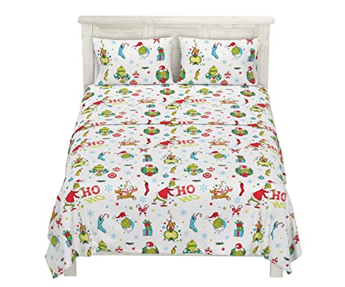 Franco Grinch by Dr. Seuss Holiday & Christmas Bedding Super Soft 100% Cotton Flannel Sheet Set, 4 pcs, Full, (Official Dr. Seuss Product)