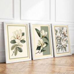 Magnolia Studies Botanical Set of 3 Framed Wall Art Prints A4 (29.7×21cm)