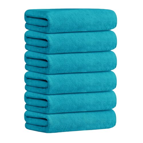 "JML Microfiber Bath Towels, Teal, 30"" x 60"", Set of 6 - Soft, Absorbent, Quick Drying, Lint-Free, Fade Resistant, Microfiber Towel for Salon, Hair Wrap, Fitness, Sport, Yoga"