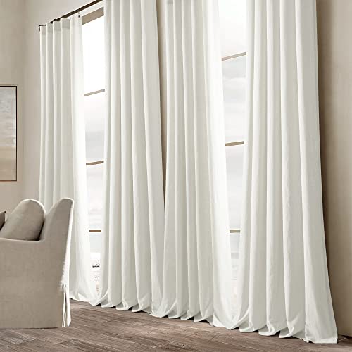 "Lush Decor Belgian Flax Prewashed Linen Rich Cotton Blend Window Curtain Panel (Single Panel), 84"" L x 50"" W, White"