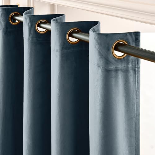 Lazzzy Blackout Velvet Blue Thermal Insulated Curtains 96 Inch Long Drapes for Bedroom Window Treatments Grommet Luxury Living Room Drapes Set of 2 Panels Dark Slate