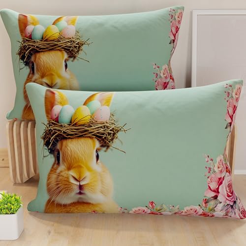 PETTI Artigiani Italiani - Set of 2 Easter Cushion Covers 40x70 cm in Microfibre, Easter Decorative Cushions for Bedroom, Sofa and Living Room, 2 Decorative Pillow Covers, 100% Made in Italy