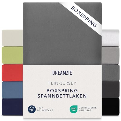 Dreamzie Premium fitted sheet, 90 x 200 cm, 100 x 200 cm, 37 cm side height, also for box spring bed and waterbed, bed sheet, box spring bed, 100% jersey cotton, 150 g/m??, Oeko-Tex, anthracite