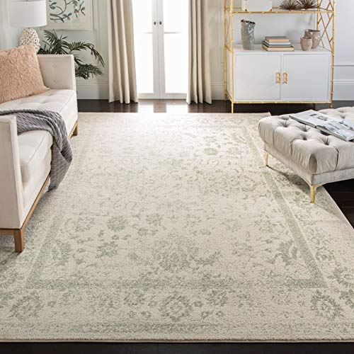 Safavieh Distressed Rug for Living Room, Dining Room, Bedroom - Adirondack Collection, Short Pile, in Ivory and Sage, 274 x 366 cm