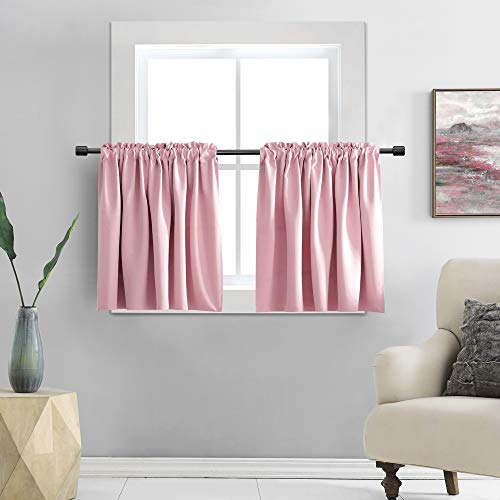 DONREN Pink Short Curtains for Girls Room -Rod Pocket Solid Blackout Curtain Tiers for Kids Room (42 Inch x 24 Inch,2 Panels)
