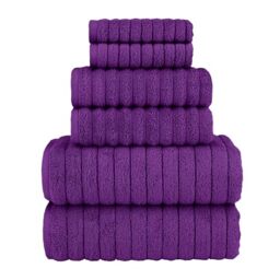 Elegant Comfort 100% Turkish Cotton Corduroy Ribbed Luxury Bath Towels 6-Piece Set, Premium Feel - Quick Dry, Highly Absorbent, Contains 2 Bath Towels, 2 Hand Towels, and 2 Washcloths, Purple