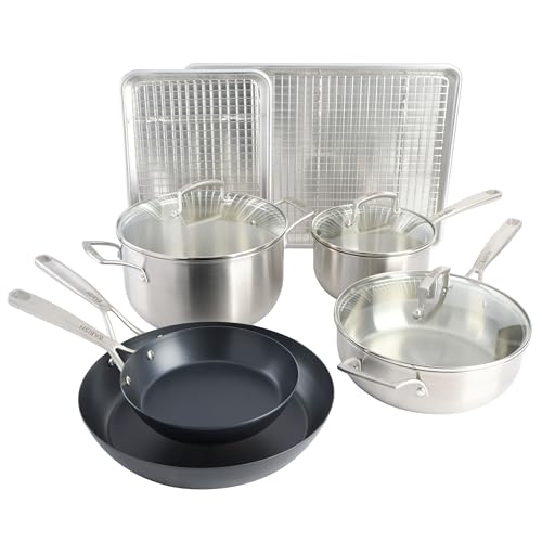 Babish 12-Piece Mixed Material (Stainless Steel, Carbon Steel, & Aluminum) Cookware Set W/Baking Sheets