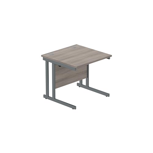 Office Hippo Heavy Duty Rectangular Cantilever PC Desk, Table, Home, Integrated Cable Ports, 5 Yr Wty, Graphite Frame, Alaskan Grey Oak, 140 x 60 cm