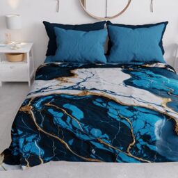 PETTI Artigiani Italiani - Spring Summer Double Bedspread Light Blanket Double Bed Sheets Bed Cover Marble Night Blue 100% Made in Italy
