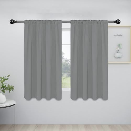 Easy-Going Rod Pocket Blackout Curtains for Bedroom, Room Darkening Window Treatments Curtains for Living Room, Thermal Insulated Noise Reduction Solid Window Drapes, 2 Panels(34x54 in, Light Gray)