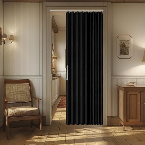 "AJAZZ 100% Blackout Magnetic Door Curtain - Pleated Folding Accordion Closet Door Curtain - Invisible, Applicable for Bedroom & Living Room Doorway (Black, 52"" W x 78"" L) - 1 Panel"